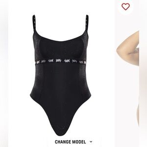 Yitty black shimmer thong bodysuit